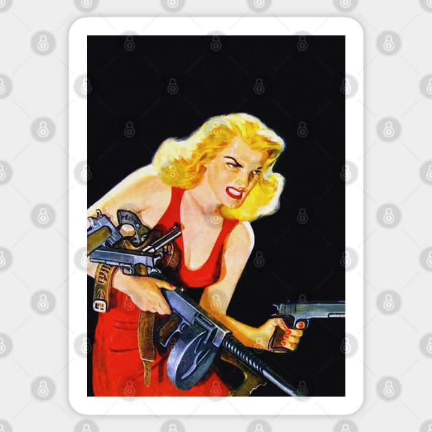 Dangerous woman in red dress pulp cover Sticker by Click Here For More